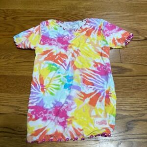 Vaenait Baby Kids Rainbow Tie Dye Pajama Top Short Sleeve Lettuce Trim 4-5T 110L